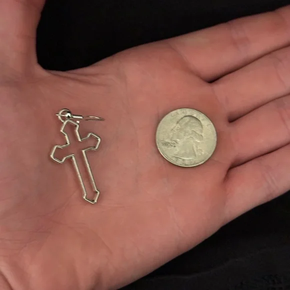 Handmade Silver Cross Earrings - Picture 3 of 3